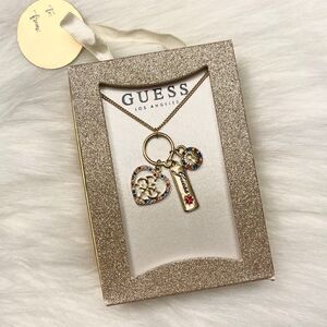 NWT GUESS Gold Charm Necklace w/ Gold Glitter Box
